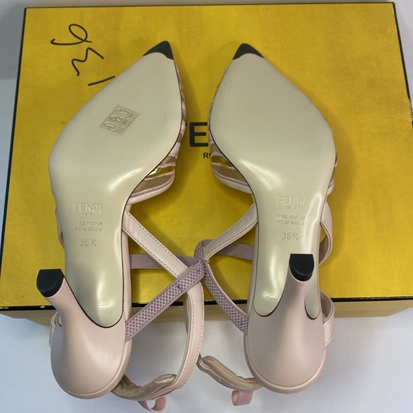 New Authentic FENDI leather and mesh high-heeled slingbacks Size US 6.5 - Picture 12 of 13